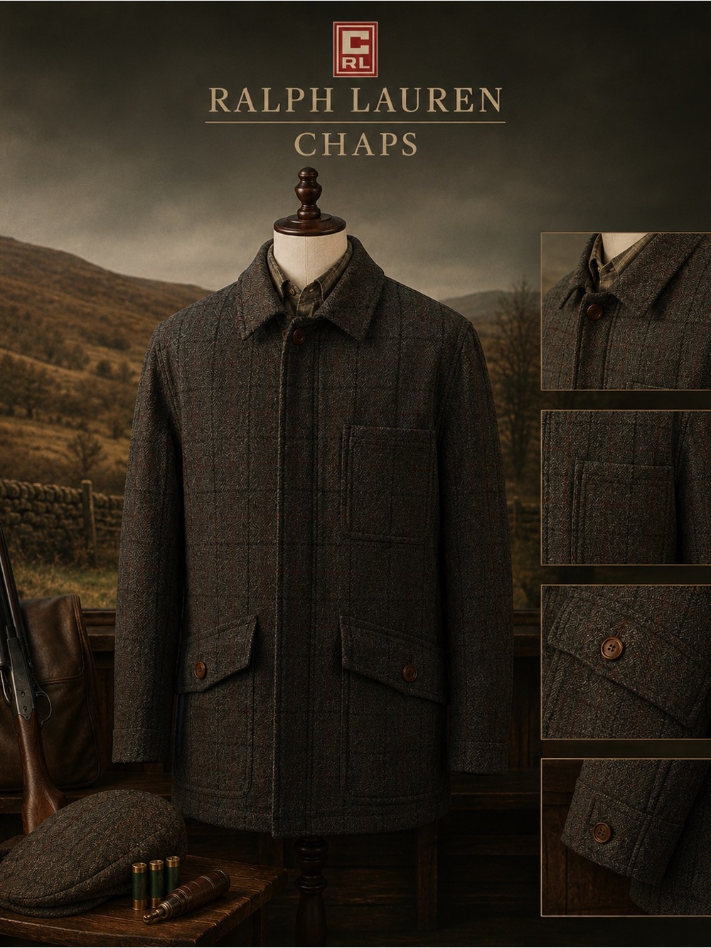 Ralph Lauren Chaps Dark Brown Tweed Pea Coat
